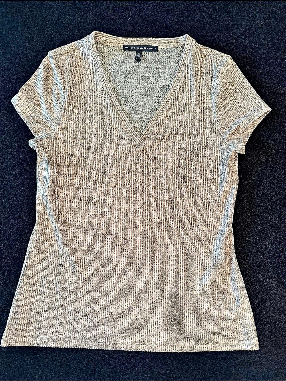 White House Black Market Metallic V-Neck Short Sleeve Top Size Small